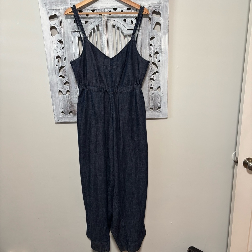 Anthropologie Charcoal Black Spaghetti-Strap Wide-Leg Jumpsuit - Picture 4 of 13